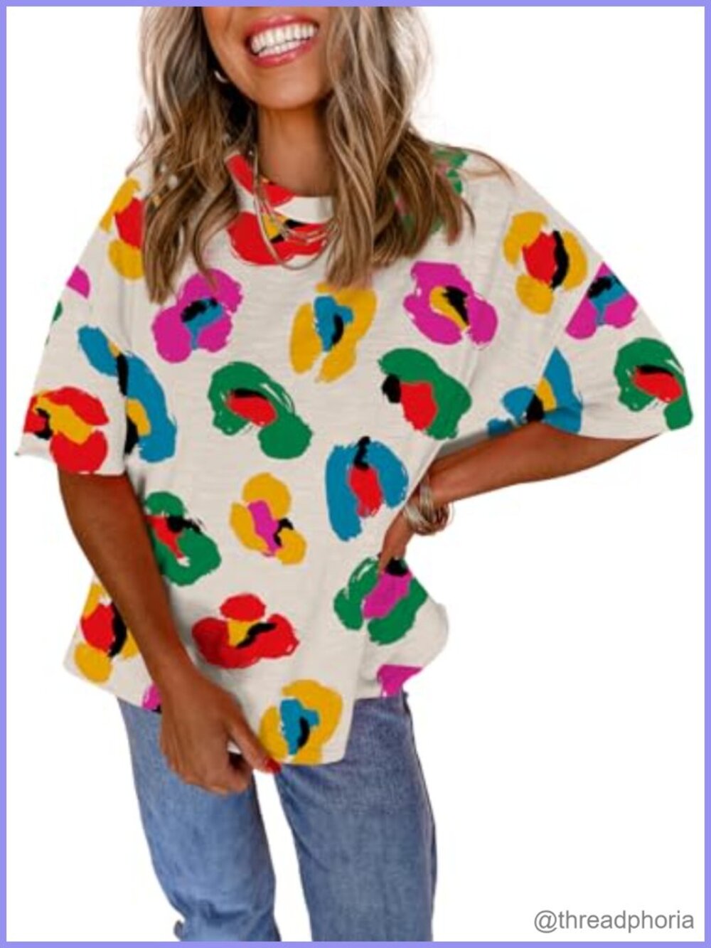 Women's Boho Tunic Top Loose Fit Short Sleeve Peasant Blouse